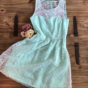 Mint & Eyelet Lace Overlay Dress